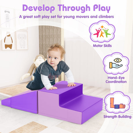 Juego de bloques de espuma suave para bebés de 2 piezas con tobogán y escalador para bebés y niños pequeños - Morado