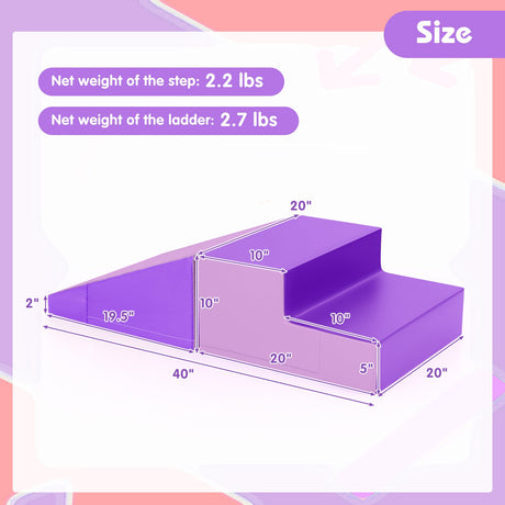 Juego de bloques de espuma suave para bebés de 2 piezas con tobogán y escalador para bebés y niños pequeños - Morado