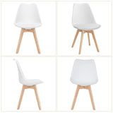 Juego de 4 sillas de comedor modernas de mediados de siglo con asiento de PU de carcasa y patas de madera