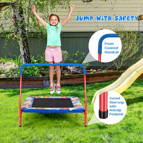 Trampolín Cuadrado de 36 Pulgadas para Niños, Uso Interior/Exterior, con Barandilla de Espuma - Azul