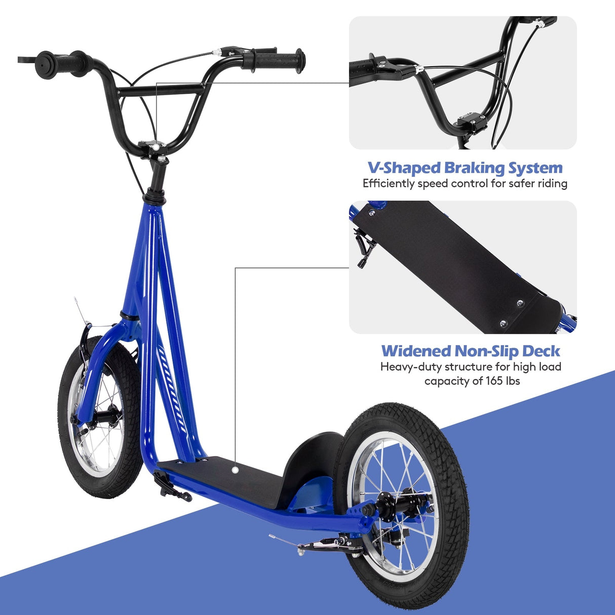 Patinete para niños con ruedas neumáticas de 12 pulgadas y altura ajustable