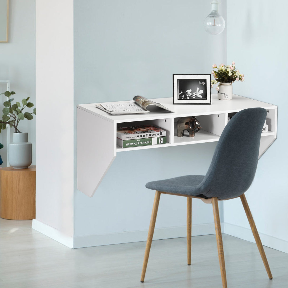 Mesa flotante de ordenador de pared con estante de almacenamiento - Blanco