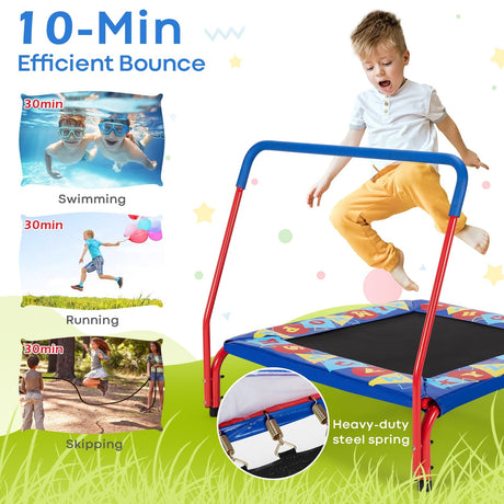 Trampolín Cuadrado de 36 Pulgadas para Niños, Uso Interior/Exterior, con Barandilla de Espuma - Azul