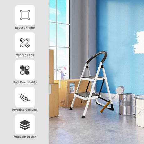 Escalera Plegable de 2.75 Pies con Estructura de Hierro y Pedales Antideslizantes