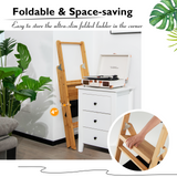 Taburete escalera plegable de bambú de 3 peldaños con bolsa de almacenamiento de herramientas - Natural