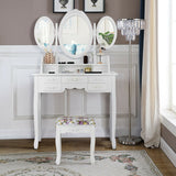 7 Drawer Tri-Folding Mirror Dressing Vanity Makeup Set