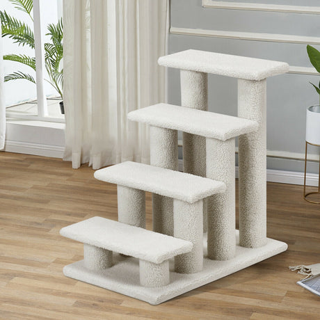 Escalera para mascotas de 24 pulgadas y 4 peldaños, rampa alfombrada, poste rascador, árbol para gatos