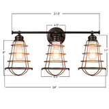 Lámpara de tocador de 3 luces para baño con jaula de metal