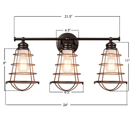 Lámpara de tocador de 3 luces para baño con jaula de metal