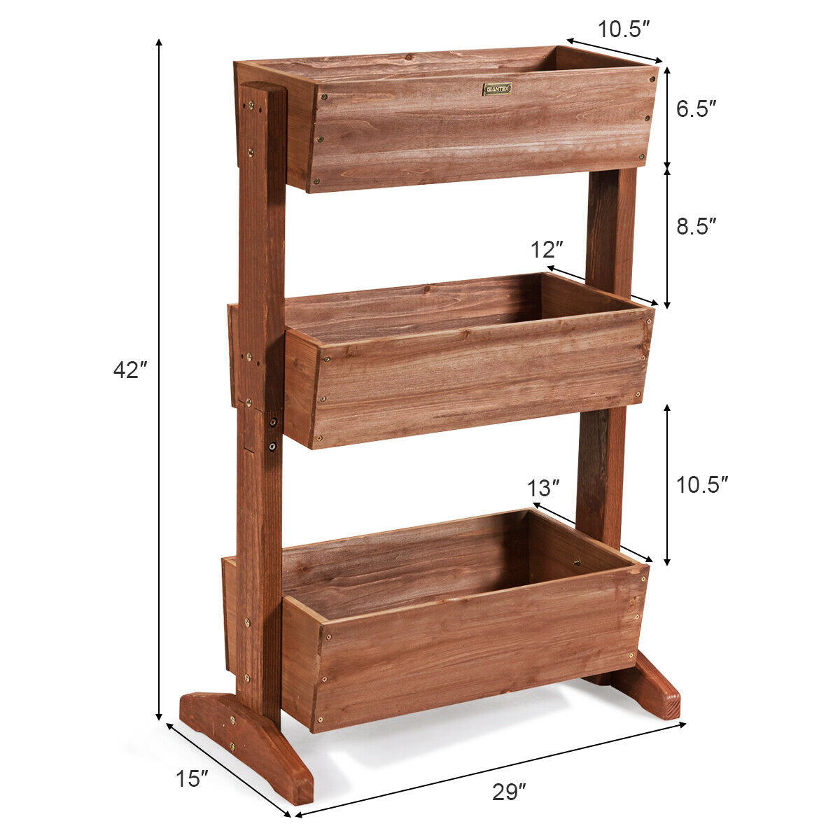 Macetero elevado de 3 niveles con escalera desmontable y estante ajustable