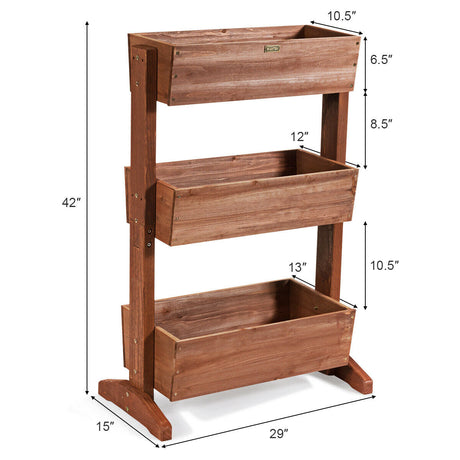 Macetero elevado de 3 niveles con escalera desmontable y estante ajustable