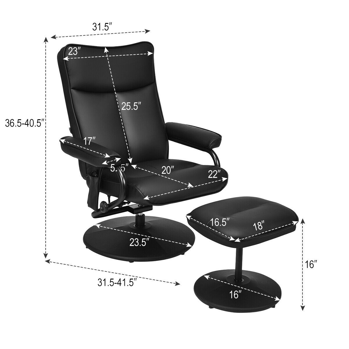Sillón reclinable de masaje eléctrico con otomana y control remoto