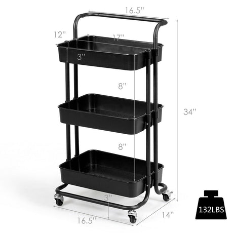 Carrito de almacenamiento utilitario de 3 niveles con ruedas