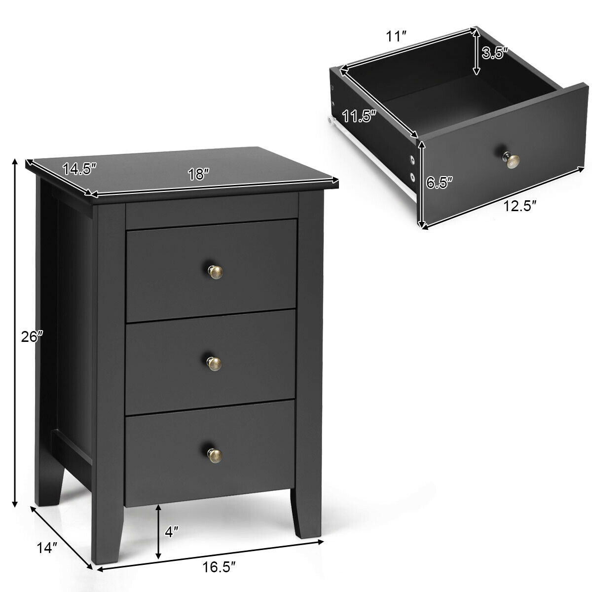 Juego de 2 cajones de mesita de noche/mesa auxiliar