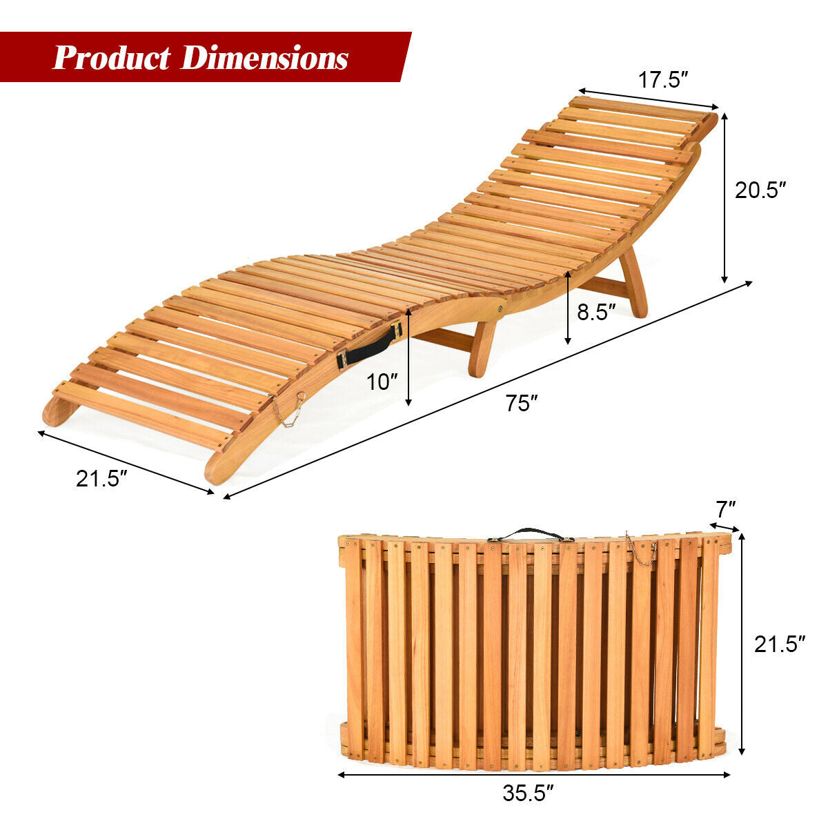 Tumbona plegable para patio con asiento acolchado de doble cara
