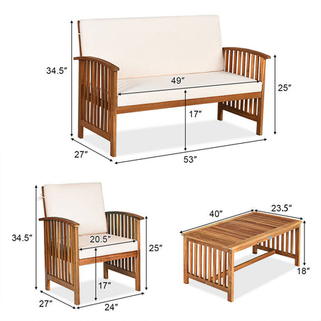Juego de muebles de madera maciza para patio de 4 piezas