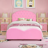 Cama infantil de plataforma tapizada tamaño Twin con soporte de listones de madera