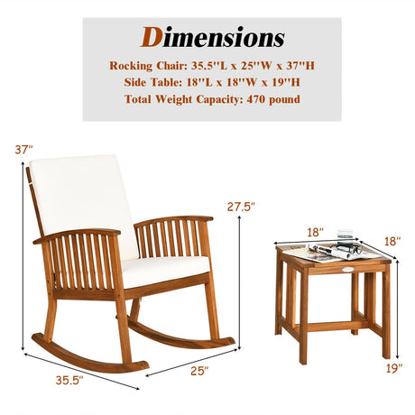 Juego de 2 mecedoras y mesa de patio de madera de acacia