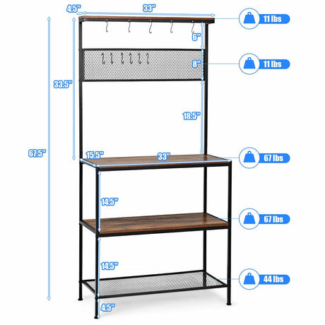 Estante de cocina de 4 niveles con ganchos y panel de malla