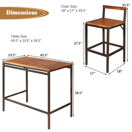 Juego de muebles de comedor de 3 piezas de ratán y mimbre para patio