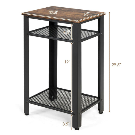 Mesa Auxiliar Industrial de 3 Niveles con Estantes de Almacenamiento de Malla Metálica