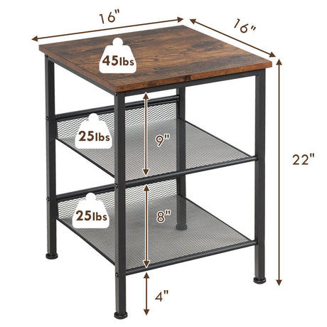 Mesa Auxiliar Industrial de 3 Niveles con Estantes de Malla y Estantes Ajustables