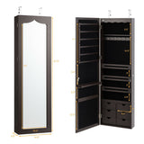 Gabinete para joyas tipo armario con espejo y cerradura de 5 LED y 6 cajones - Marrón