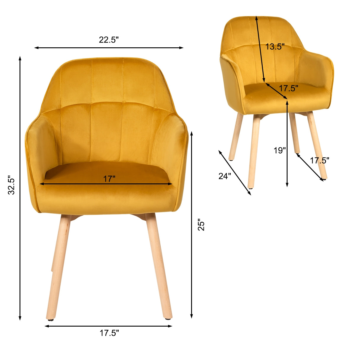 Juego de 2 sillones decorativos de ocio de respaldo medio - Amarillo