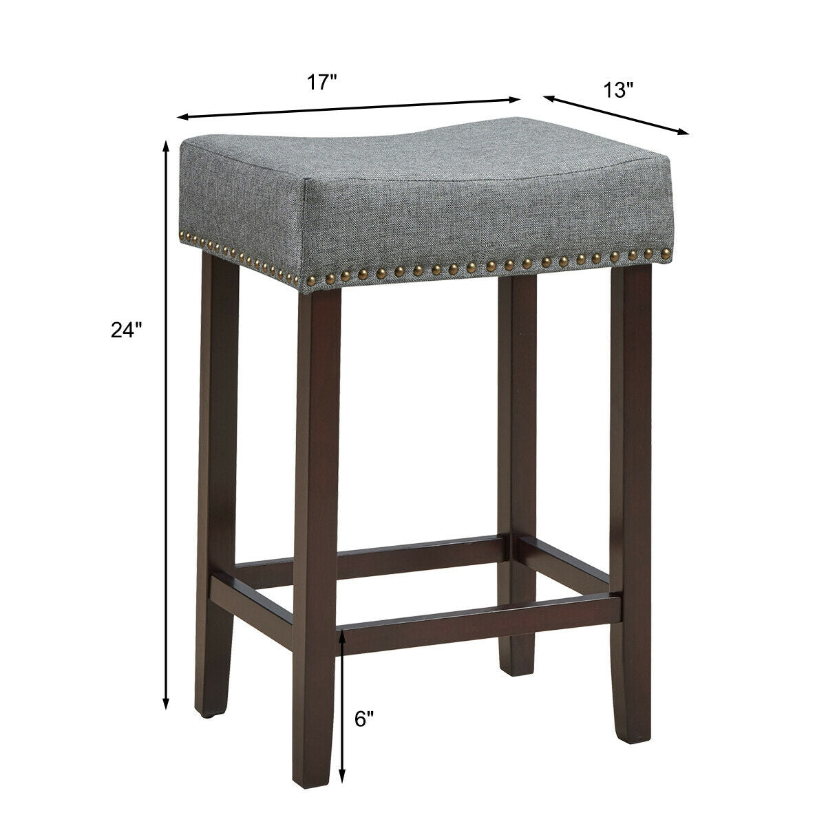 Juego de 2 taburetes de bar tipo silla de montar con cabezas de clavos, 61 cm de alto