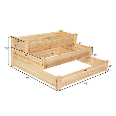 Cama de jardín elevada de madera de 3 niveles