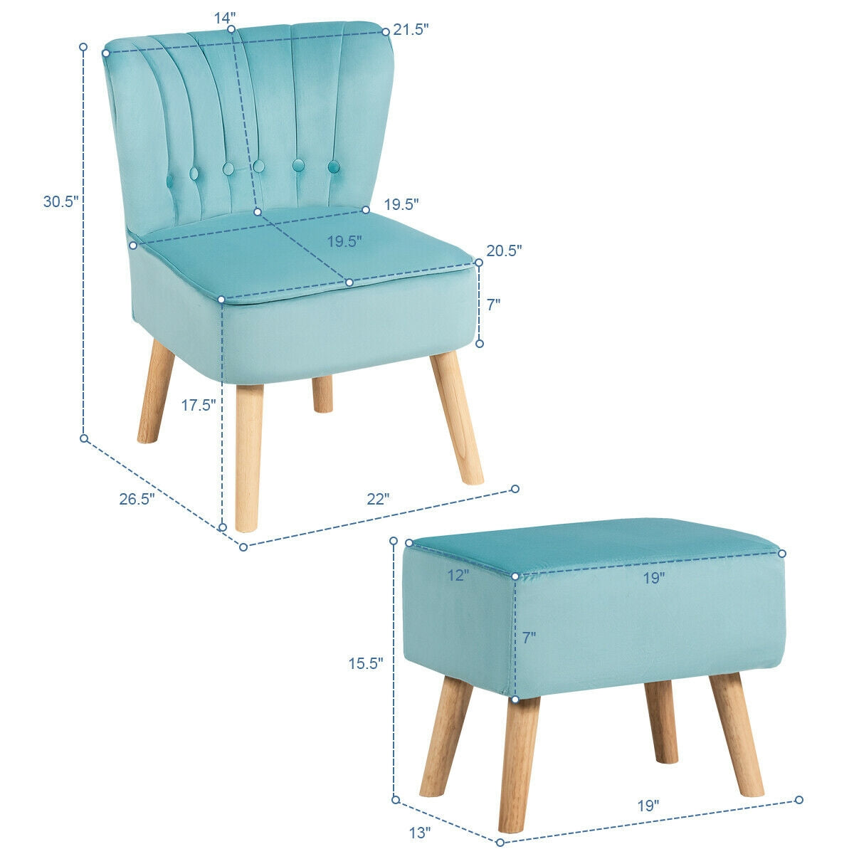 Juego de otomana y sillón auxiliar moderno con reposapiés