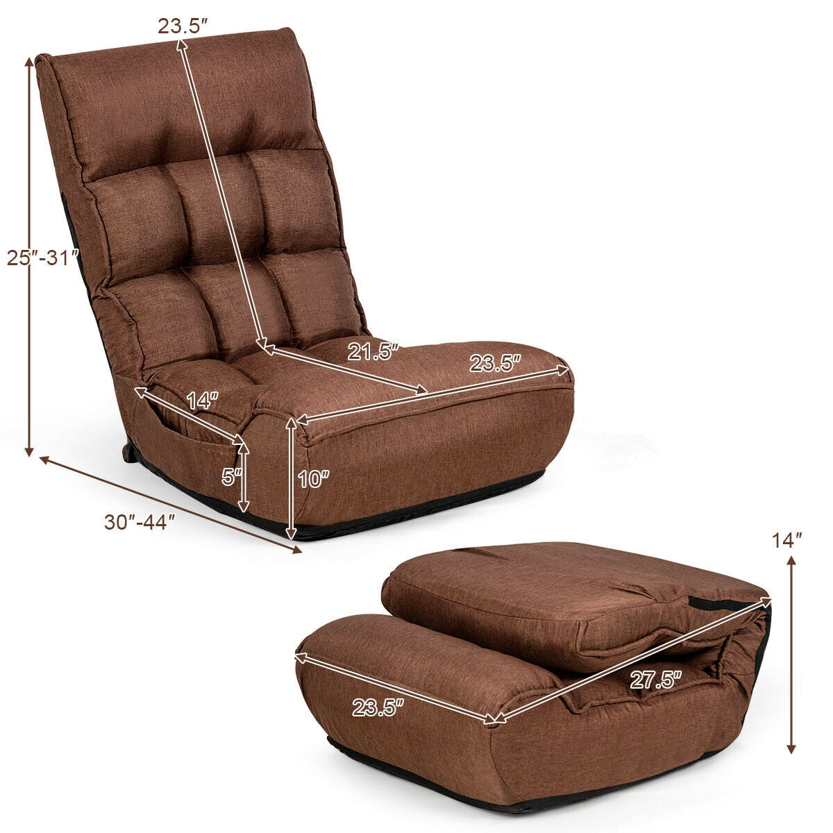 Sofá perezoso plegable con silla de suelo ajustable de 4 posiciones