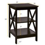 3-Tier Nightstand End Table with X Design Storage