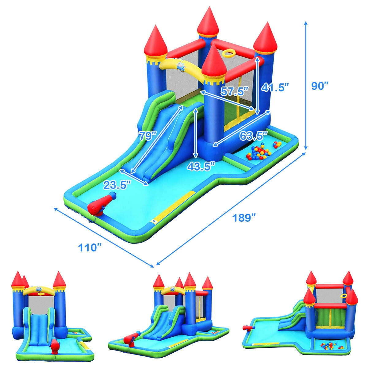 Casa inflable para niños con tobogán de agua sin soplador