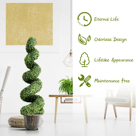 Árbol artificial de boj en espiral de 4 pies con hojas verdes