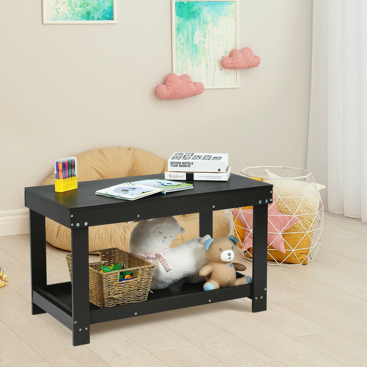 Mesa de juego de actividades para niños, multifuncional, de madera maciza