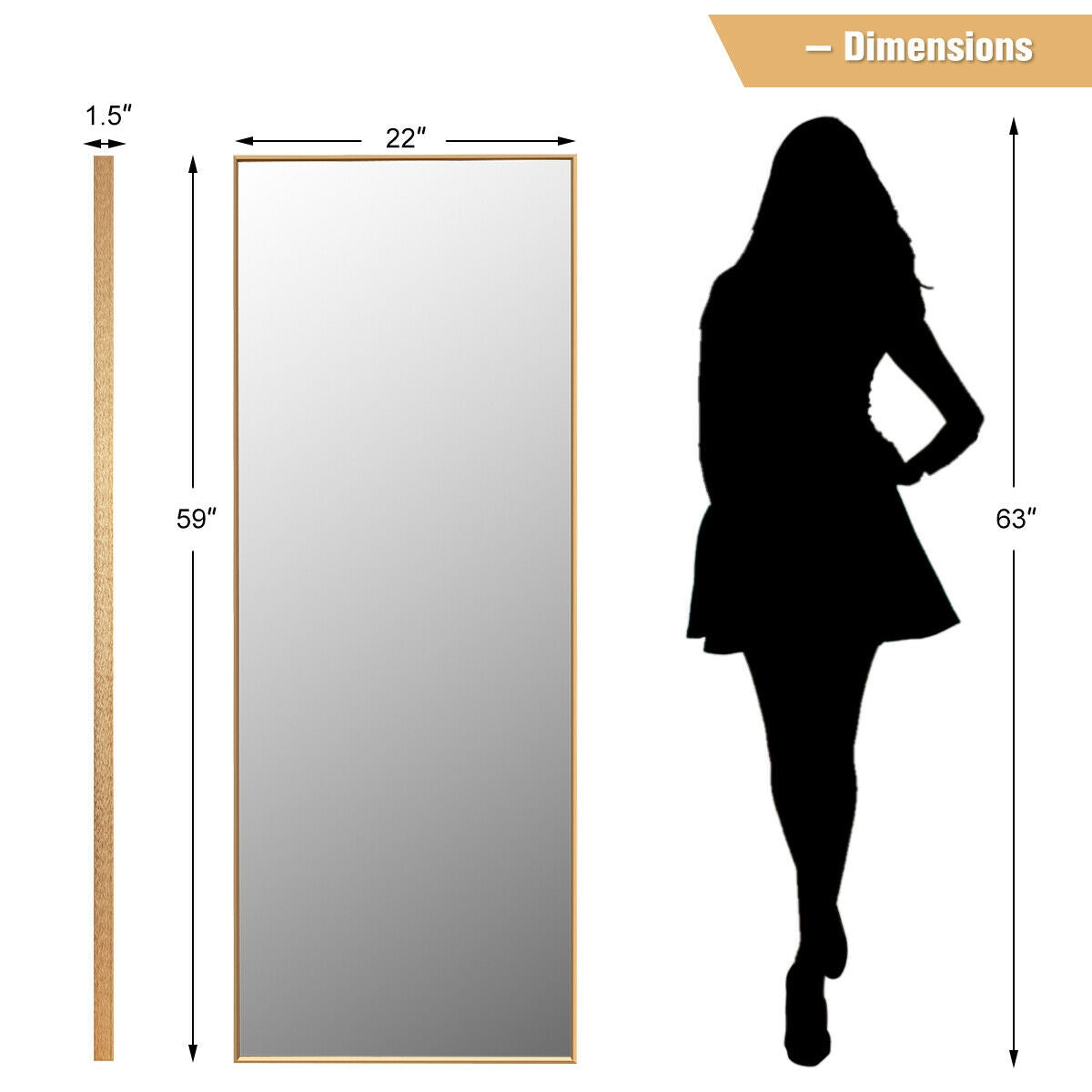 Espejo de cuerpo entero de 59 pulgadas, espejo grande rectangular para dormitorio