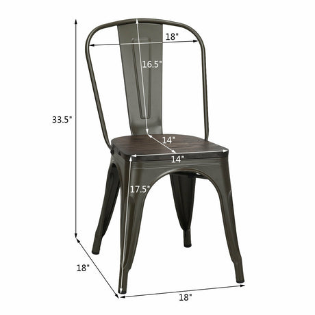 4 sillas de comedor metálicas apilables estilo Tolix con asiento de madera