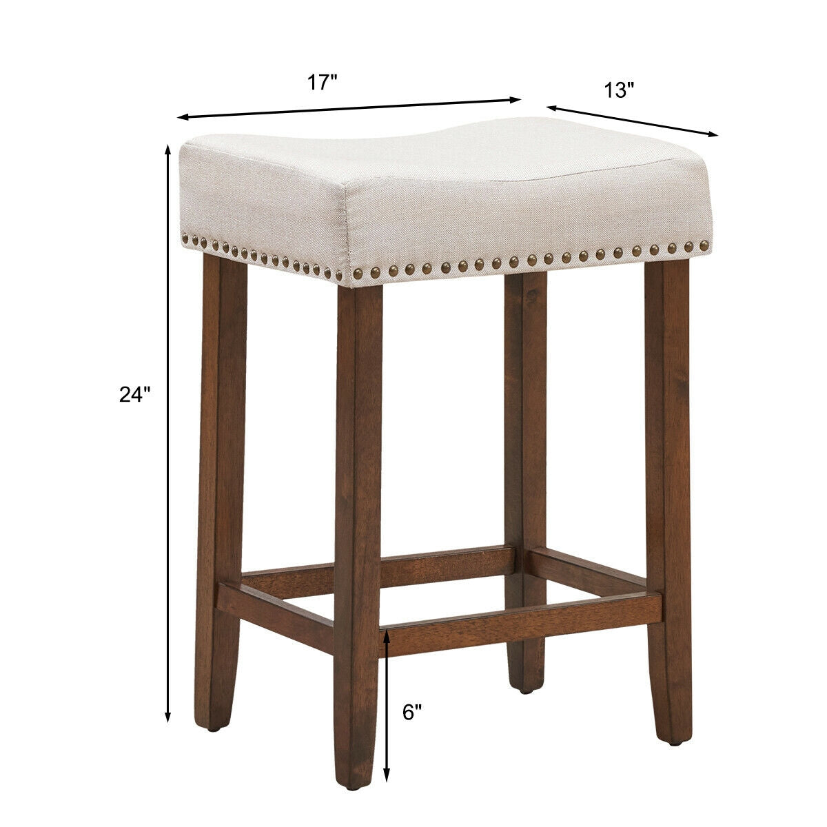 Juego de 2 taburetes de bar tipo silla de montar con cabezas de clavos, 61 cm de alto