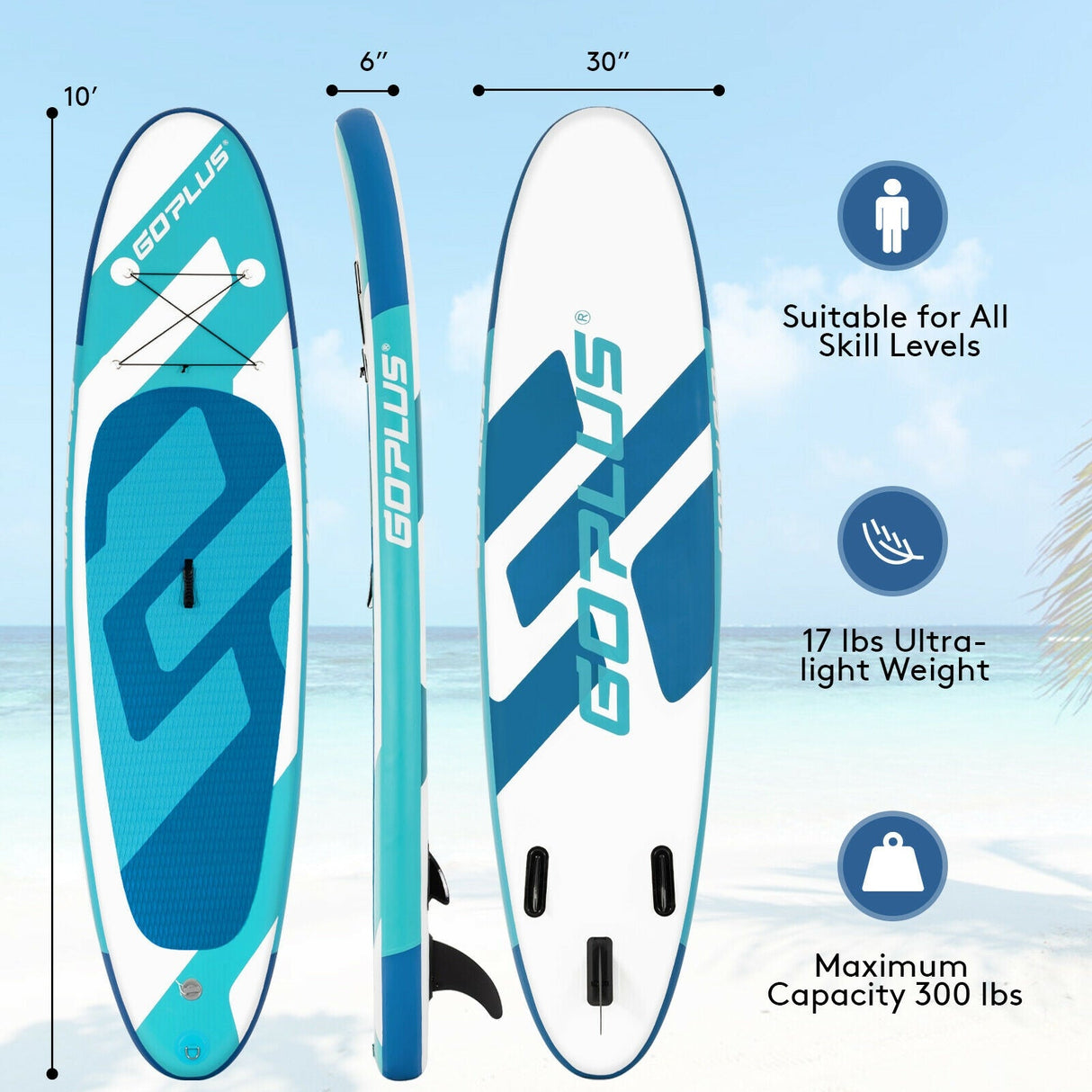 Tabla de paddle surf hinchable de 10 pies, 6 pulgadas de grosor, con paquete de accesorios