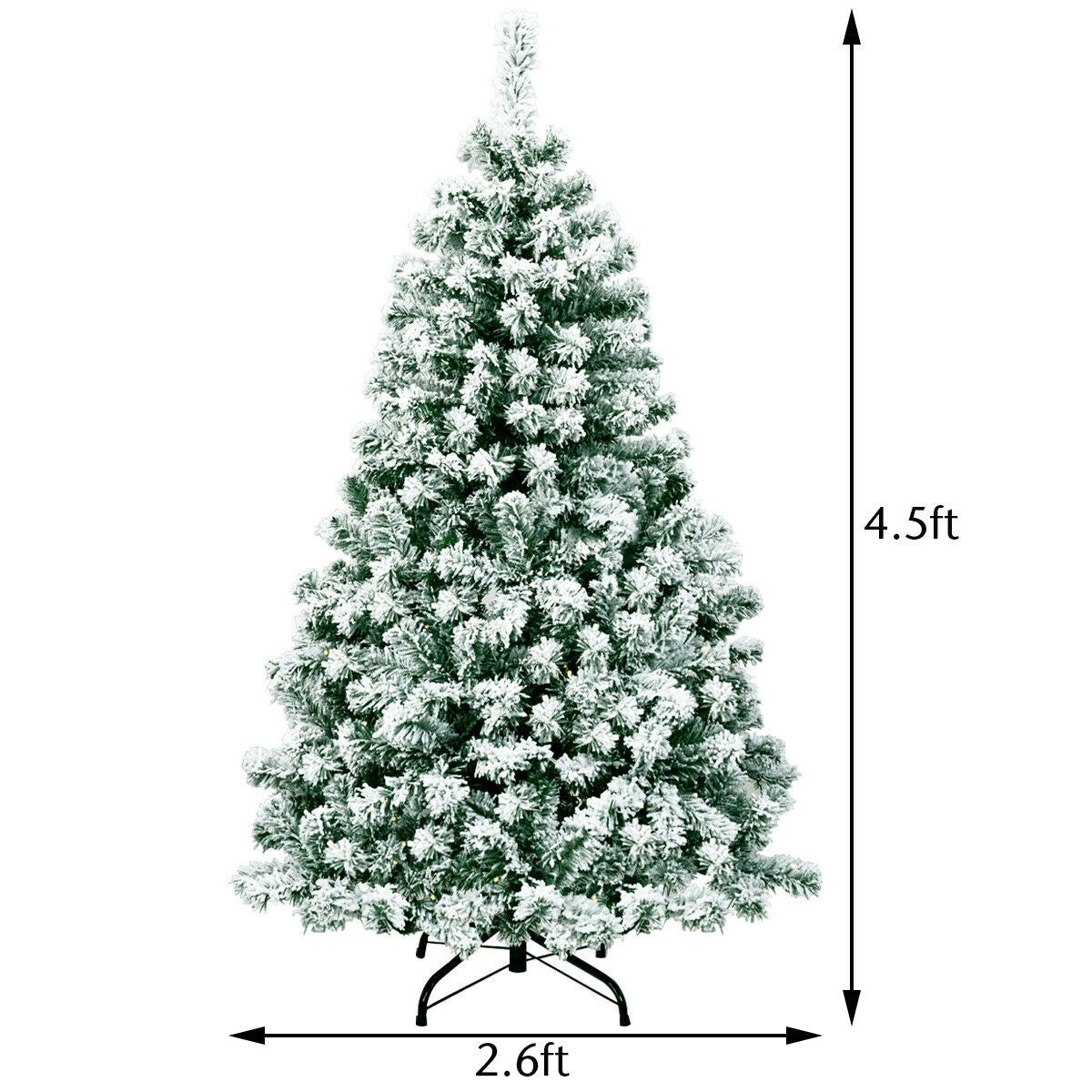 Árbol de Navidad artificial de 4.5 pies, preiluminado, con nieve y bisagras