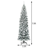 Árbol de Navidad artificial angosto de 2.28 m con bisagras, sin luces, efecto nieve y 641 puntas