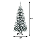 Árbol de Navidad artificial tipo lápiz con bisagras sin luz, cubierto de nieve, de 4.5 pies con 242 ramas