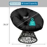 Sillón Papasan de Ratán Ergonómico Giratorio 360 Grados Cojín Suave para Jardín