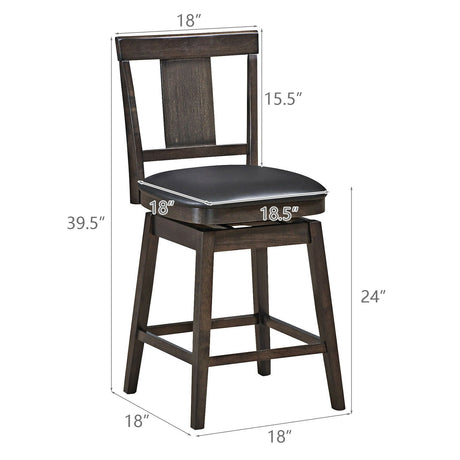 Taburete de bar tapizado giratorio de 24 pulgadas con patas de madera de caucho