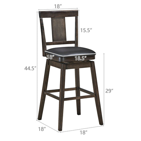 Taburete de bar tapizado giratorio de 24 pulgadas con patas de madera de caucho