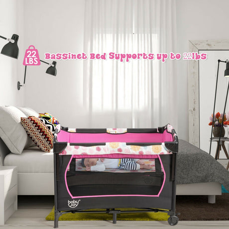 Corral de bebé portátil convertible 3 en 1 con caja de música, ruedas y frenos