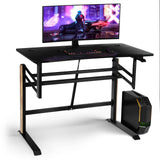 Escritorio de juegos neumático de altura ajustable en forma de T con bandeja para regleta - Negro