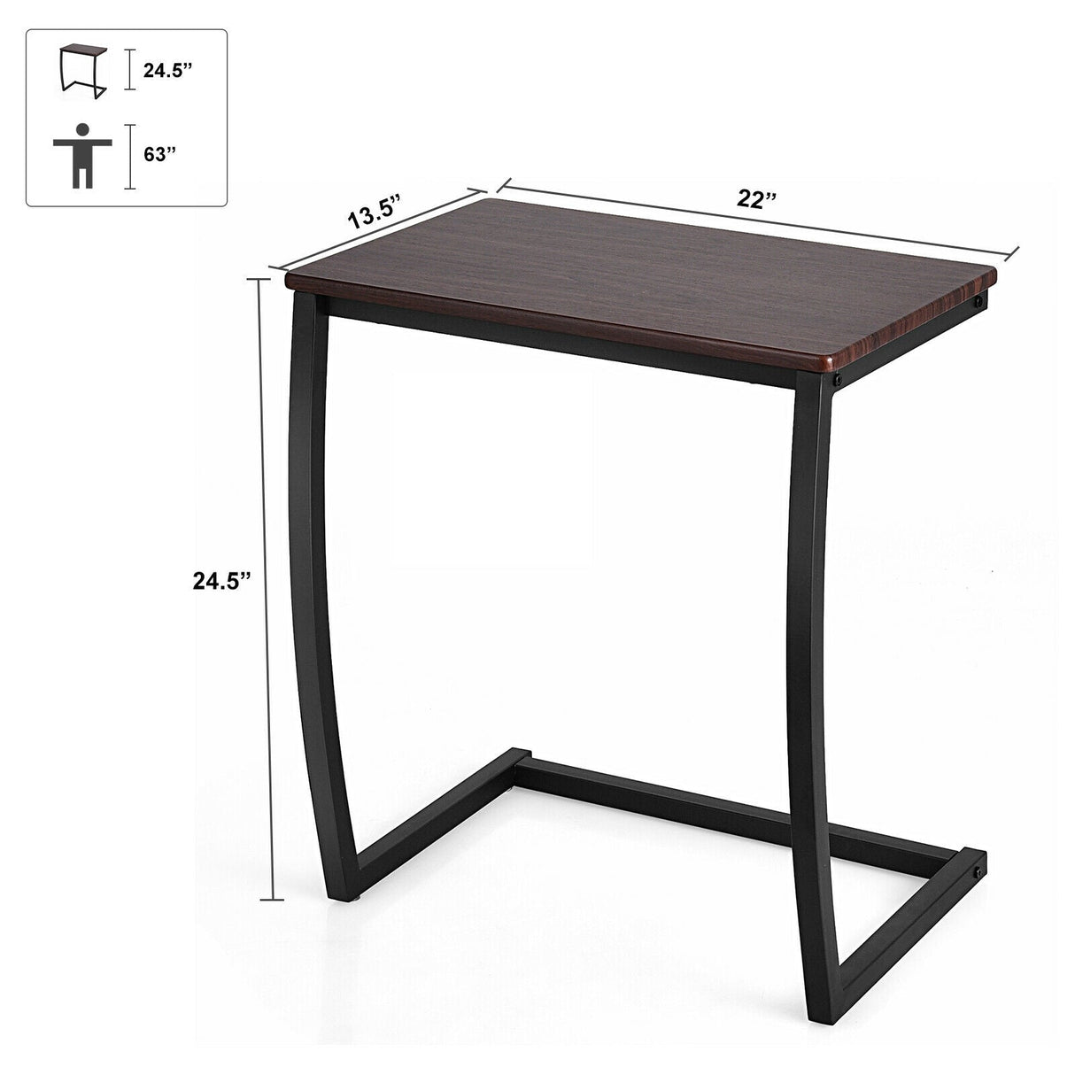 Mesa Auxiliar Sofá Lateral en C con Estructura de Acero - Café
