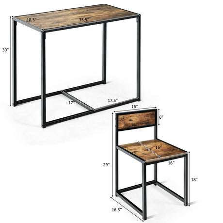Juego de comedor de 3 piezas, mesa compacta y 2 sillas con estructura metálica para espacios pequeños